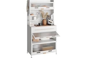 NETEL Kitchen Bakers Rack with Drawer, Kitchen Cabinets with Worktop,Power Holes and Wheels,Kitchen Dresser Cabinet,Kitchen Pantry Cupboard Free Standing,Coffee Bar Station,80x42x168cm