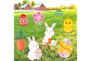 UNIIDECO Easter Decorations 8 PCS Easter Yard Signs Double Side Easter Eggs Bunny Chicken Waterproof Party Signs with Stakes for Easter Decorations Hunting Game Outdoor Garden Lawn Supplies