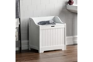 Bath Vida Priano Bathroom Laundry Cabinet Storage Cupboard Chest Bin Wooden Basket Unit (White)