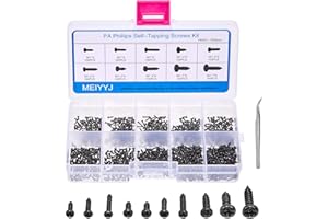 MEIYYJ Small Pan Head Self-Tapping Screws PA Phillips Head Micro Screws Tiny Self-Tapping Screws Assortment Kit Pack of 1000pcs (Black)