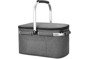 ALLCAMP Groß Faltbar Isoliert Kühltasche - Einkaufskorb Thermo Mit Deckel, Abnehmbarer Picknickkorb 2 Personen, Aluminiumrahmen Kühlkorb, Verdicken Thermokorb - Mit 2 Kühlakkus