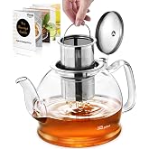 Teapot, STNTUS 1200 ml Glass Teapots with Stainless Steel Infusions, Tea Infuser Glass Teapot for Stove and Gas