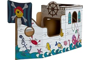 BANKERS BOX Pirate Ship Playhouse for Kids XL (79 x 50.5 x 135cm) - Colour-In Cardboard Den, FSC Certified & Recyclable, Arts & Crafts Toy - Ages 3+
