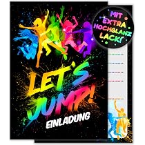 10. Geburtstag Einladungsset Bowling & Trampolin – 12 Karten, Umschläge, Tüten & Aufkleber, DIN A6