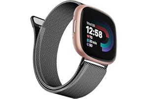 Wanme Métal Bracelet Compatible pour Fitbit Versa 3/Versa 4/Fitbit Sense/Sense 2 pour Femme Homme, Acier Inoxydable Réglable, Bracelets de Remplacement avec