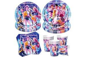 Sunshine smile 50 Stück Hun-trix Partygeschirr Geburtstagsdeko,Kpo Demo Hunte Geburtstag Partygeschirr Set,Demon Geburtstag Geschirr Set,Kindergeburtstag Deko mit Teller Servietten