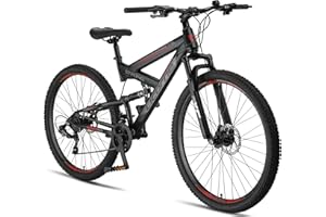 Licorne Bike Strong 2D Premium Mountain Bike in 26, 27,5 e 29 pollici, bicicletta per ragazzi, ragazze, donne e uomini, freno a disco anteriore e posteriore, cambio a 21 marce, sospensione completa