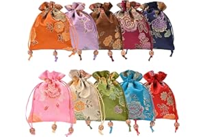 FEELAVA 10 Pcs Silk Drawstring Gift Bag Embroidered Jewelry Crystal Pouch Bag Christmas Candy Chocolate Bags Present Package Bag Retro Small Coin Purses for Wedding Party Favors and DIY Craft