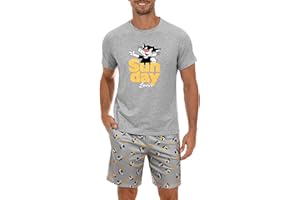 Demegimi Pijama Hombre Algodón Pijama de Verano Divertido Hombre Conjunto Pijama Hombre Verano Manga Corta Pijamas para Mangas Camiseta Cortas con Bolsillos