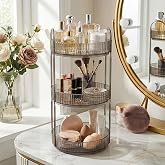 3 Tiers Makeup Organizer Cosmetic Accessory Organizer Cosmetic Showcase Round (Smoke Grey)
