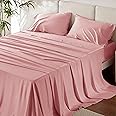 Bedsure King Size Sheet Sets, Cooling Sheets for Hot Sleepers, Rayon Derived from Bamboo, Breathable & Soft Deep Pocket Up to 16 Inches, Hotel Luxury Silky Bedding, Bedsheet & Pillowcases, Blush Pink