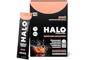 HALO Sport HALO Hydration Pesca - Bevanda elettrolitica in polvere - Integratore alimentare ricco di vitamina C e zinco per idratazione completa - Cheto, vegano e con poche calorie - 12 Bustine
