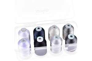 New brothread - 15 Options - 8 Bobines à Encliqueter de 1000m Chaque Polyester Machine Fil à broder avec Boîte de Stockage en Plastique Transparent pour Broderie & Matelassage - Monochrome