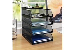 PUNCIA Vassoio per Lettere in Metallo a 4 Livelli Organizer da Scrivania per Ufficio Supporto da Scrivania per Accessori per Lettere di Carta 25x32x31CM per l'Ufficio Domestico e Scolastico(Nero)