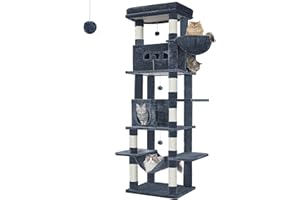 Hzuaneri Drapak duży, Wieża dla kota Maine Cat Large Cat, Wielopoziomowy drapak z dużym żerdziem, Zmywalna mata, Meble do domu dla kota z 2 jaskiniami, 8 drapaków (ciemnoszary, 50 x 60 x 210 cm)