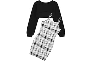JiAmy Girls 2-Piece Set Outfits Sleeveless Bodycon Cami Dress with Long Sleeve Crop Top Party Wear Clothings for Teen Girls