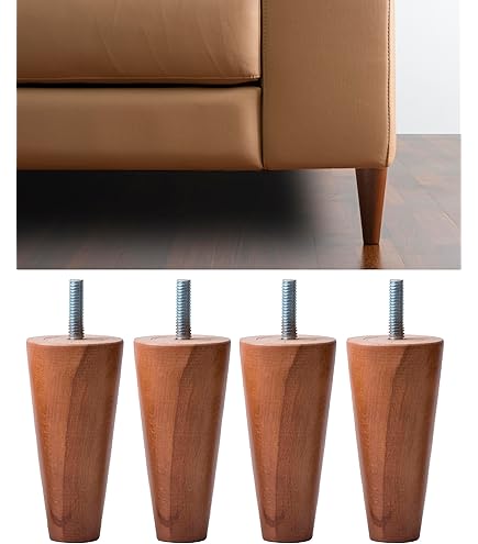 4 Gambe In Legno Per Mobili - Piedini Divano, Sedia O Armadio 10cm