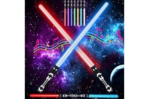 DAZZTIME 2 szt. miecz laserowy, RGB 7 kolorów z dźwiękiem walki, mieczem laserowym dla dzieci, kosmiczne wojny miecza laserowego, Boże Narodzenie Halloween Cosplay prezent dla chłopca