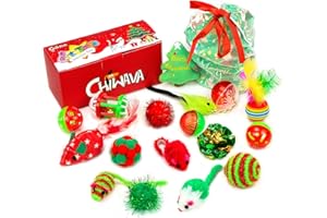 Chiwava Paquete de 17 Juguetes de Navidad para Gatos, Juego de Bolsas de Regalos, Juguetes Surtidos, Paquete Variado, Juego Interactivo para Gatitos