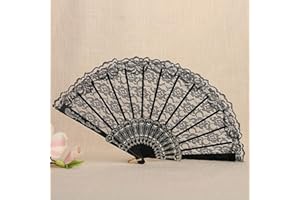 HAORQEE Black Lace Hand Fan Folding, Handheld Folding Fan, Vintage Wedding Fans, Folding Hand Fan for Women Girls Dress up Costume Dancing Party Decoration