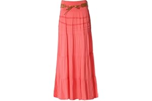 FASHION YOU WANT Damen Sommer Rock Größe 34/36 bis Größe 50/52 verfügbar Langer Maxirock Strandrock Sommerock lang Gürtel Amber Boho Retro Maxirock