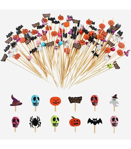 Stuzzicadenti Per Cocktail Di Halloween - 100 Pezzi Con Forme Teschio, Zucca, Ragnatela, Per Decorazione Feste E Cibo