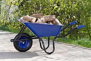 TIREX by xonic® Schubkarre mit Stahlfelge – Verzinkte Wanne bis 250kg/ 100l - Robuste Ausführung für Garten und BAU – Schieb-Karre mit Luftrad (Luftrad Dunkelblau-Edition)