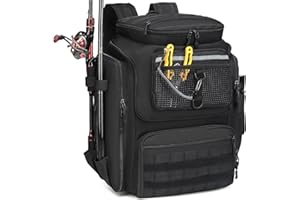 BlesMaller Plecak wędkarski z uchwytami na wędkę, 45 l, duża torba wędkarska, wodoodporny, na sprzęt wędkarski, plecak na wędkowanie, wędrówki, kemping, trekking