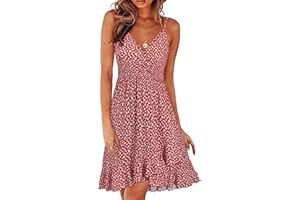 ULTRANICE Damen Sommerkleider Blumenmuster Kleid V-Ausschnitt Strandkleid Verstellbaren Spaghettiträger Rüschen Kleider