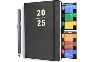 Gumiho Agenda Académique 2025 de Janvier à Décembre 2025,A5-21,3 × 14,7cm - une page par jour,Agenda Journalier avec Poche intérieure,onglets mensuels, stylo, boucle pour stylo (Noir)