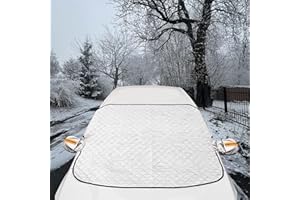 HongFuFu 147x100 CM Windshield Snow Cover with Side Mirror Covers and Reflective Strips – Magnetic Car Windshield Cover for Snow and Sun, 4-Layer All-Weather Protection