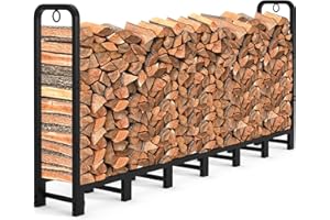 AMAGABELI GARDEN & HOME Amagabeli regał na drewno opałowe, 2,4 m, do użytku na zewnątrz, do kominka, do dużych obciążeń, regały na drewno opałowe, na taras, metalowy uchwyt, stojak z rur stalowych, narzędzia, kolor czarny