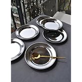 6 Kişilik 20 cm Paslanmaz &Ccedil;elik &Ccedil;ukur Yemek Tabağı G&uuml;m&uuml;ş &Ccedil;elik Yemek Tabak