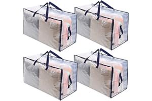VENO Lot de 4 Grands Sac de Rangement avec Couvercle et Poignées Renforcées, Sac Demenagement, Cartons Déménagement de 102 L Résistant pour Rangement des Vêtements (Transparent, Lot de 4)