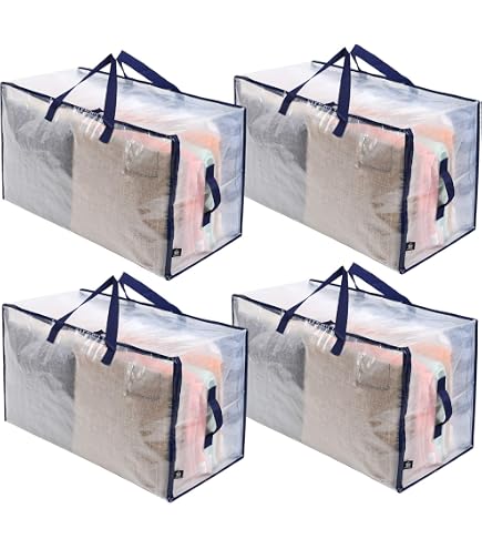 6 Sacs De Rangement Mozvvco 88L - Transparents, Imperméables, Poignées Renforcées, Pour Déménagement