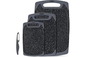 ROTTOGOON Chopping Board Set, Kitchen Cutting Boards with Non-Slip Feet and Deep Drip Juice Groove, 3PCS BPA Free Plastic Chopping Boards Dishwasher Safe Cutting Board, Black