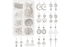 SUNNYCLUE 1 Boîte DIY Faire 10 Paires Kit de Fabrication de Boucles d'oreilles avec Noeud de Trinité Charms Style Tibétain Coeur Infini Pendentifs Boucles d'oreilles pour Femmes Débutants DIY