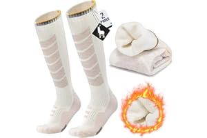 INEEPOR 2 Pares Alpaca Calcetines Esquí para Hombres, Mujeres Y Jóvenes, Calcetines Altos de Compresión para SNOWBOARD, Calcetines térmicos hasta la rodilla de invierno para Clima Frío Tallas 35-51
