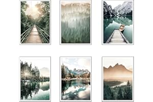 DKORARTE Set 6 cuadros base madera, Decoración Salón Modernos, Dormitorios, Habitación, paisaje, playa, naturaleza con colgadores metálicos, (29 x 20 cm cada cuadro)