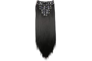 ‎CAISHA CAISHA by PRETTYSHOP XXL 50cm 8 Teile Set CLIP IN EXTENSIONS Nicole Haarverlängerung Haarteil Glatt Naturschwarz CES101