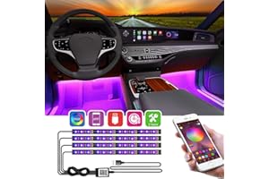 YiLaie Luci Interne per Auto,Striscia LED Auto con APP,Impermeabile 4pcs 48 LEDs Lampade Auto,sotto il cruscotto Kit,di illuminazione Multicolore Sincronizzazione musicale,porta USB 5V