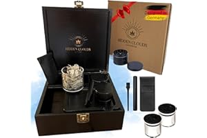 LIVONEER HIDDEN CLOUDS Premium Stash Box I Grinder Box Geschenkset mit Joint Hülle, 2 Aufbewahrungsgläser Luftdicht, Rolling Tray, Extra viel Stauraum und Individuell Anpassbar, Kräuteranbau, Männergeschenk