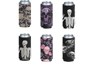 Kuiaobaty Can Sleeves Resuable Neoprene Insulated Sleeve Cool Skull Designs Slim Beer Can Sleeves Bottle Cover for Beer and Soda Holiday and Party Decor,Pack of 6