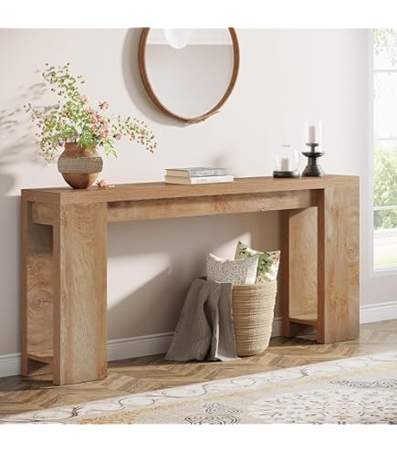 Tribesigns Boerderij consoletafel, 140 cm houten banktafel, ingangstafel, industriële rustieke smalle gangtafels foyer tafels voor entree, woonkamer, lichtgrijs