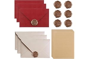 UMLIPOT Liebesbrief, Briefpapier, Briefpapier Mit Umschlag Liebesbrief, 6 LeinenumschläGe In Rot Und Beige, Vintage Briefpapier Umschlag Set, FüR Hochzeits Einladung GrußKarten (Rot + Beige)
