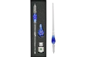 EACHHAHA Glass Dip Pen，Crystal Signature Pen for Art, Writing, Signatures — Decoration and Business Gift (3 piece blue flower Pen)