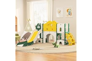 BHFFTHK 4 in 1 Rutsche, Kinderschaukel, Basketballkorb, Schaukel mit Rutsche und Kletterleiter für den Innen- und Außenbereich, Hinterhof, multifunktionaler Spielplatz für (7 in 1, grün)