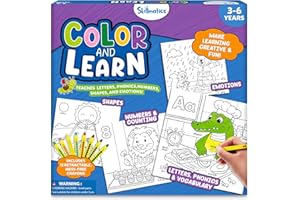 Skillmatics Colouring Book - 50 Tear-Out Pages and 12 Retractable Mess-Free Crayons, Learn Letters, Numbers, Phonics and Shapes, Educational Gift for Toddlers and Preschoolers Ages 3, 4, 5, 6