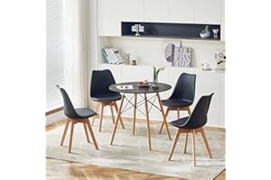 FURNITABLE Tavolo da Pranzo con 4 Sedie Moderno | Tavolo Rotondo e Sedie Cucina | Set da Pranzo per Sala da Pranzo | Tavolo nere e sedie nere