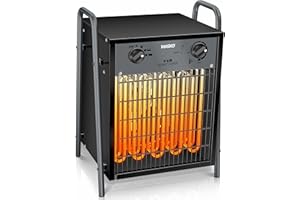 MASKO® Elektroheizer Heizlüfter Bauheizer 9 KW mit integriertem Thermostat elektrisch Heizgerät 9000 Watt 3 Heizstufen Heizgebläse für Innen- & Außeneinsatz Überlastschutz Elektroheizgebläse Anthrazit